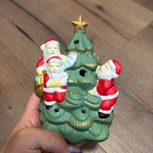 Christmas Decor Santas and Christmas Tree Candle Holder PORCELAIN 1994